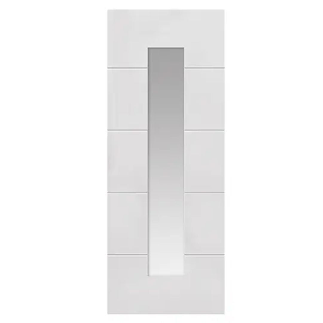 JB Kind 4 Line Horizontal White Primed 5P 1L Clear Glazed Internal Door 1981mm x 762mm x 35mm (78 x 30)