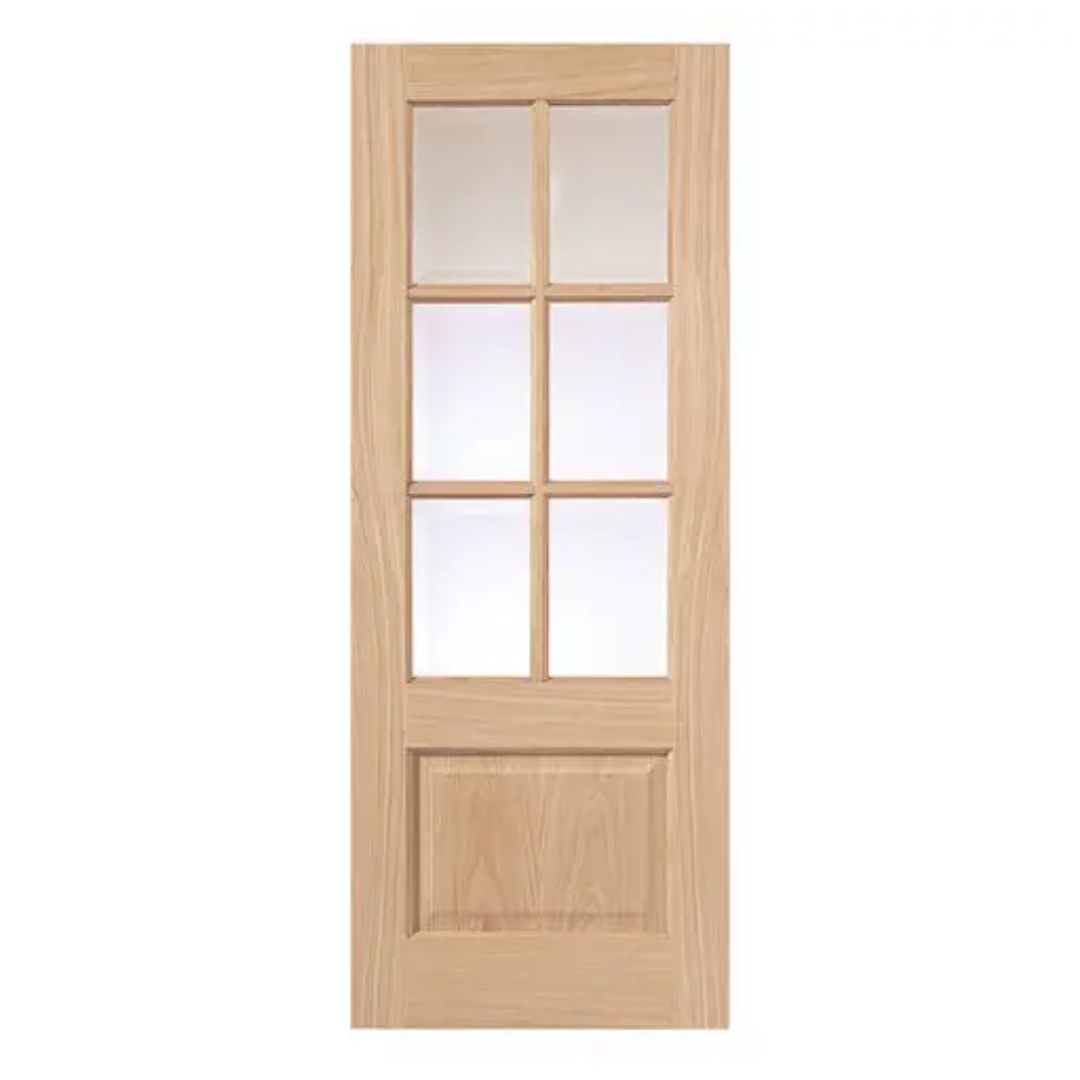 JB Kind Dove Pre-Finished Oak 1P 6L Clear Bevelled Glazed Internal Door - 1981mm x 762m (78" x 30)m x 35mm